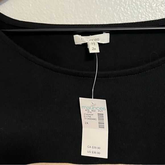 Maurices - Marina Colorblock Black Tan Striped Mixer Long Sleeve Tee Top - 2X - Picture 6 of 8